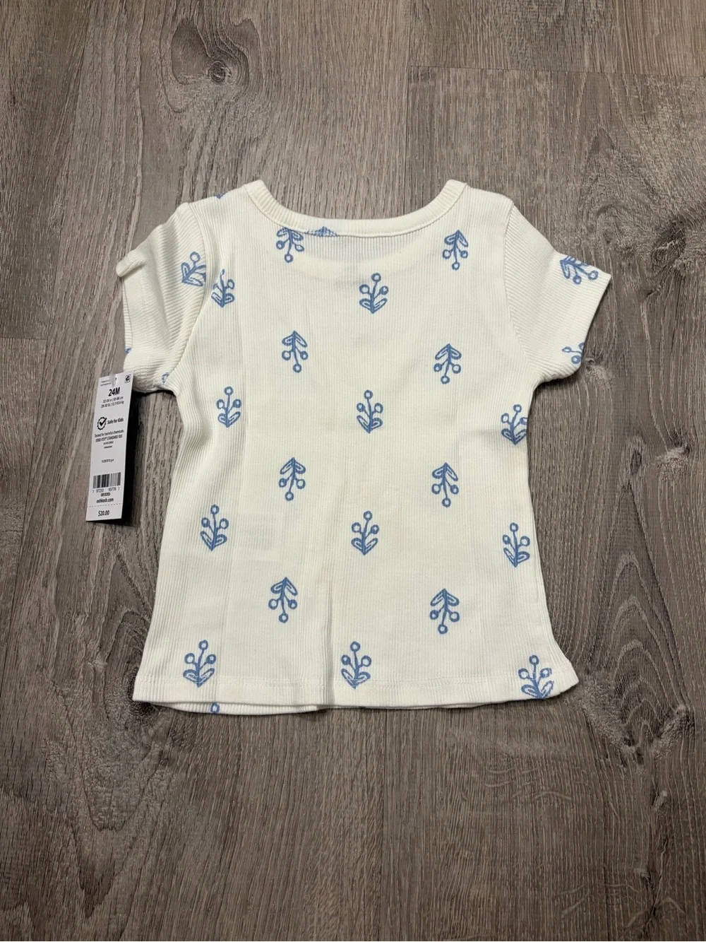 OshKosh B'gosh Baby Girl Floral Ribbed Tee - Ivory- NWT